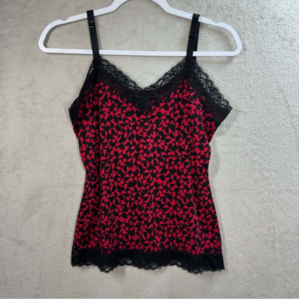 Susan Graver Essentials Liquid Knit Camisole Red Black Print‎ sz XS Y2K style